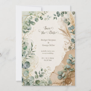 Invitación Boda con sello de cera de eucalipto en capas vinta