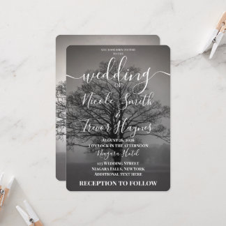 Invitación Boda con silueta de árbol personalizada en blanco