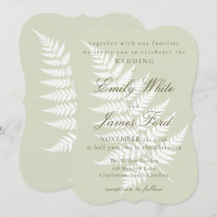 Invitación Boda con Soporte Verde Salvia Claro y Helecho Blan