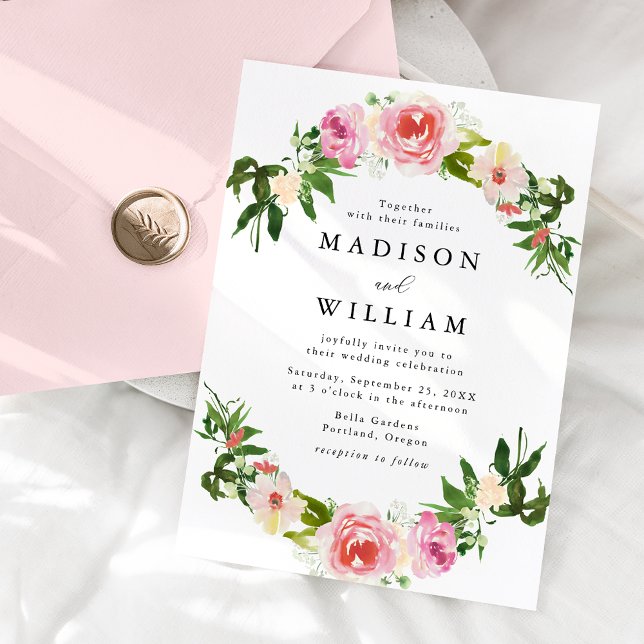 Invitación Boda con spray floral de rosa suave (Subido por el creador)