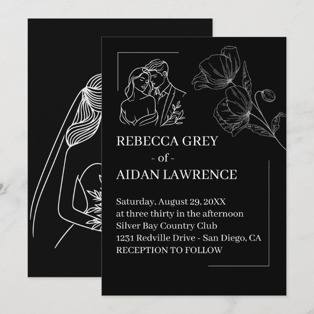 Invitación Boda con Superposición de Blanco y Negro Perfecto (Anverso / Reverso)