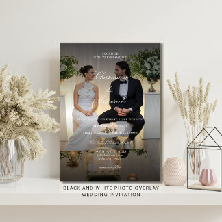Invitación Boda con Superposición de Foto en Blanco y Negro