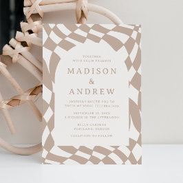 Invitación Boda con tablero de ajedrez beige retro