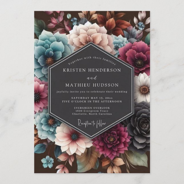 Invitación Boda con Tapiz Vibrante Teal (Anverso)