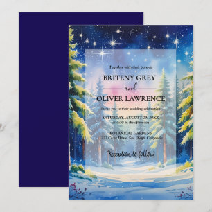 Invitación Boda con tema de acuarela de bosque de pino nevado