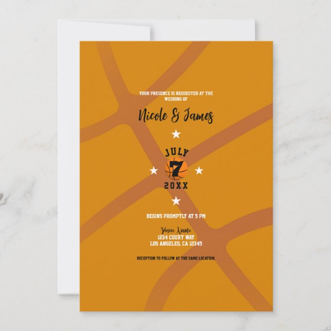 Invitación Boda con tema de deportes de baloncesto naranja (Anverso)