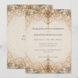 Invitación Boda con tema de encaje de país taupe marfil