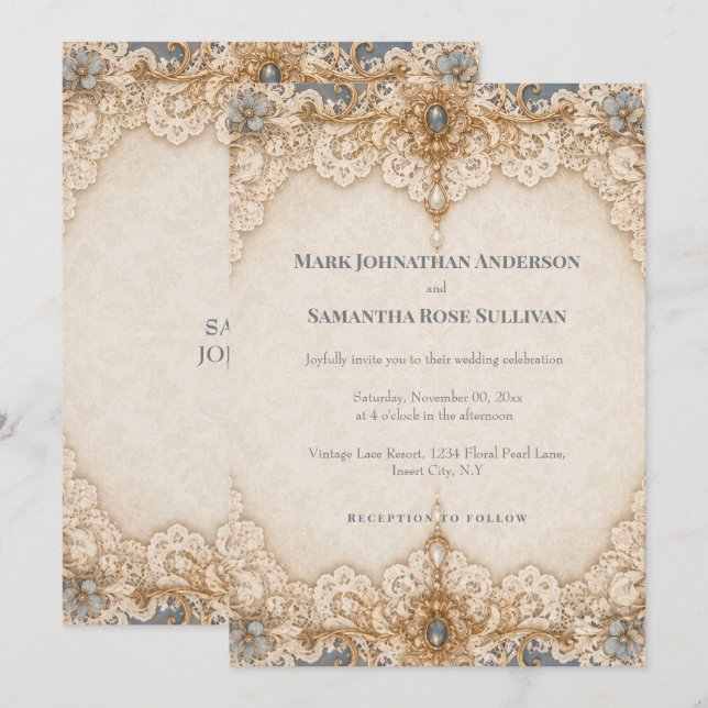 Invitación Boda con tema de encaje de país taupe marfil (Anverso / Reverso)