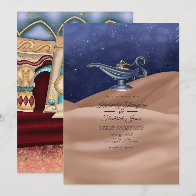 Invitación Boda con tema de Las mil y una noches (Anverso / Reverso)