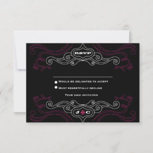 Invitación Boda con tema de música rock 'n' roll rosa y negra