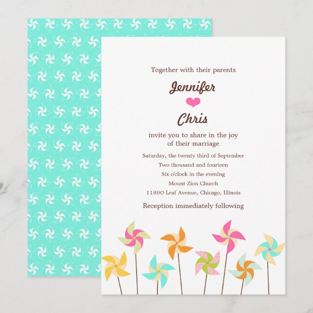 Invitación Boda con temas coloridos del volante (Anverso / Reverso)