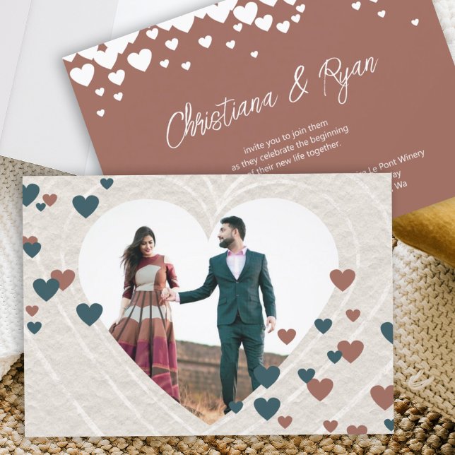 Invitación Boda con temática cardíaca, Verde azulado de óxido (terracotta rust copper teal green wedding invitations save the dates announcments hearts)