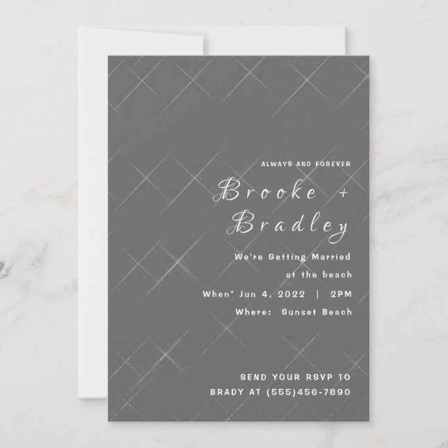 Invitación Boda con textura de diamante gris (Anverso)