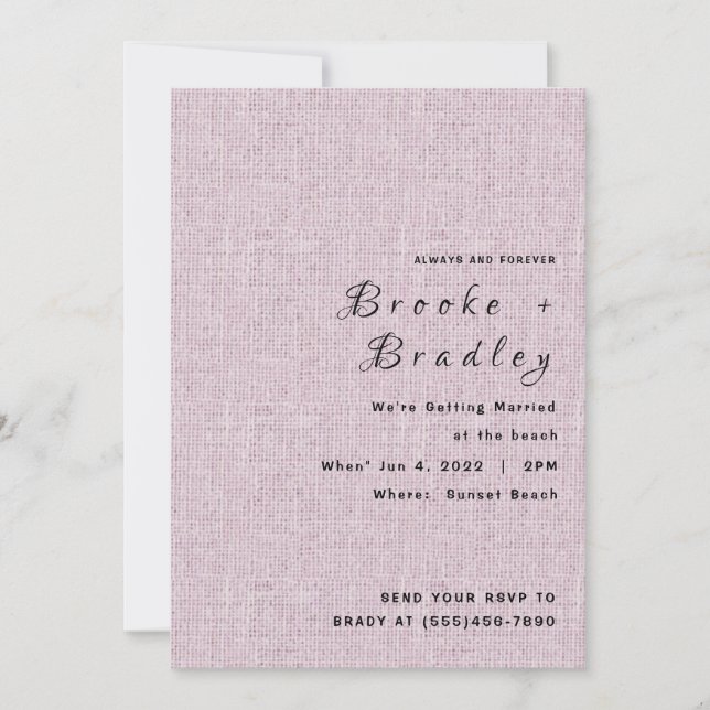 Invitación Boda con Textura Rosa (Anverso)