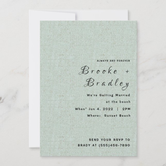 Invitación Boda con textura verde claro  (Anverso)