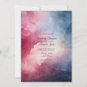 Invitación Boda con tinta acuarela Burgundy y Navy