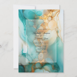 Invitación Boda con tinta al alcohol turquesa y pátina