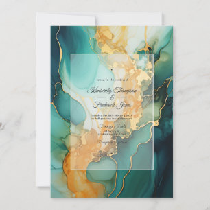 Invitación Boda con tinta alcohólica de oro y esmeralda