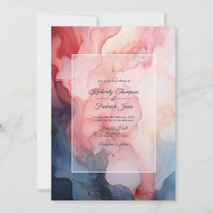 Invitación Boda con tinta alcohólica Navy y Burgundy