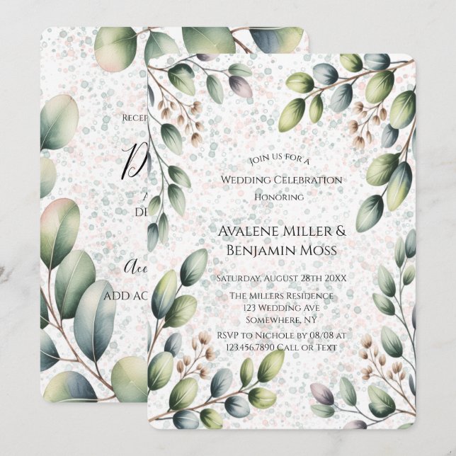 Invitación Boda con Tinta Alcohólica Rubor de Eucalipto (Anverso / Reverso)
