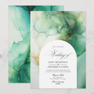 Invitación Boda con tinta alcohólica verde y marfil
