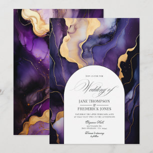 Invitación Boda con tinta negra, dorada y púrpura oscura