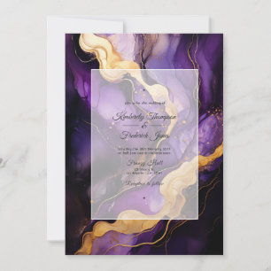 Invitación Boda con tinta negra, dorada y púrpura oscura