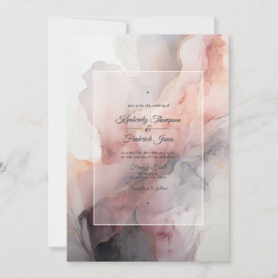 Invitación Boda con Tinta Rosa Polvorienta, Gris y Plata