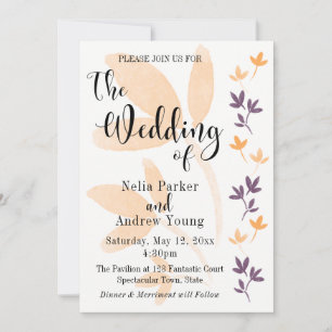 Invitación Boda con tipografía bonita de hojas de naranja y c