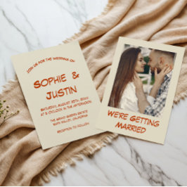 Invitación Boda con tipografía manuscrita en naranja quemada