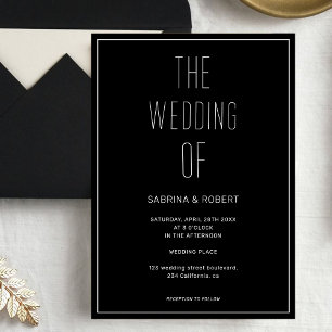 Invitación Boda con tipografía minimalista negra y borde blan
