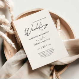 Invitación Boda con tipografía moderna elegante en negro y bl