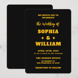 Invitación Boda con tipografía moderna en negro y dorado