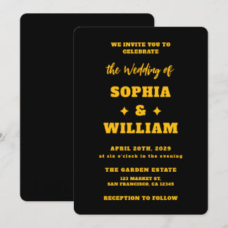 Invitación Boda con tipografía moderna en negro y dorado