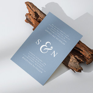 Invitación Boda con tipografía náutica elegante azul polvorie