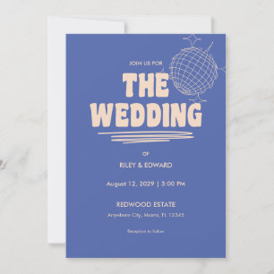 Invitación Boda con tipografía negrita azul y beige retro