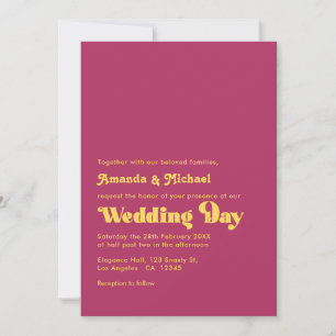 Invitación Boda con tipografía retro de color granate y mosta