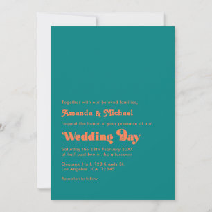 Invitación Boda con tipografía retro vibrante coral y azul tu