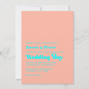 Invitación Boda con tipografía tropical de coral y aqua