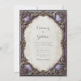 Invitación Boda con trabajo de pergamino dorado y amatista