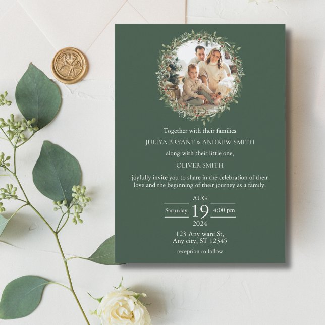 Invitación Boda con un niño boda de fotografía verde (Subido por el creador)