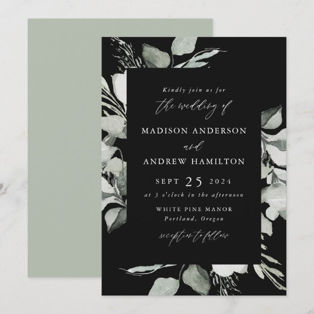Invitación Boda con vegetación de eucalipto (Anverso / Reverso)