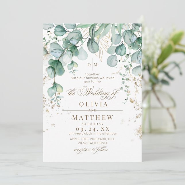 Invitación Boda con vegetación de eucalipto (Anverso de pie)