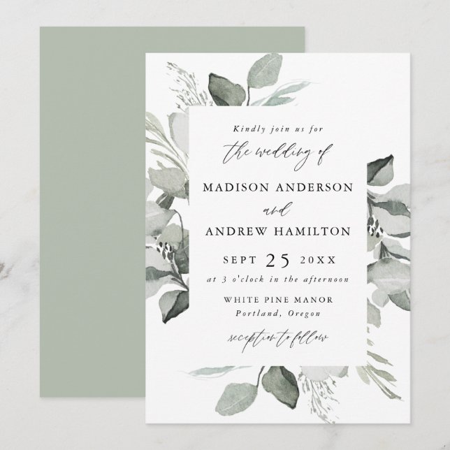 Invitación Boda con vegetación de eucalipto (Anverso / Reverso)