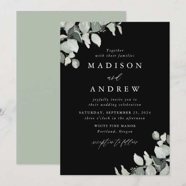 Invitación Boda con vegetación de eucalipto (Anverso / Reverso)
