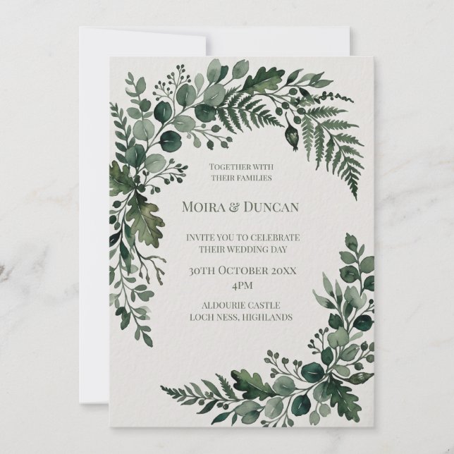 Invitación Boda con vegetación de palmera tropical (Anverso)