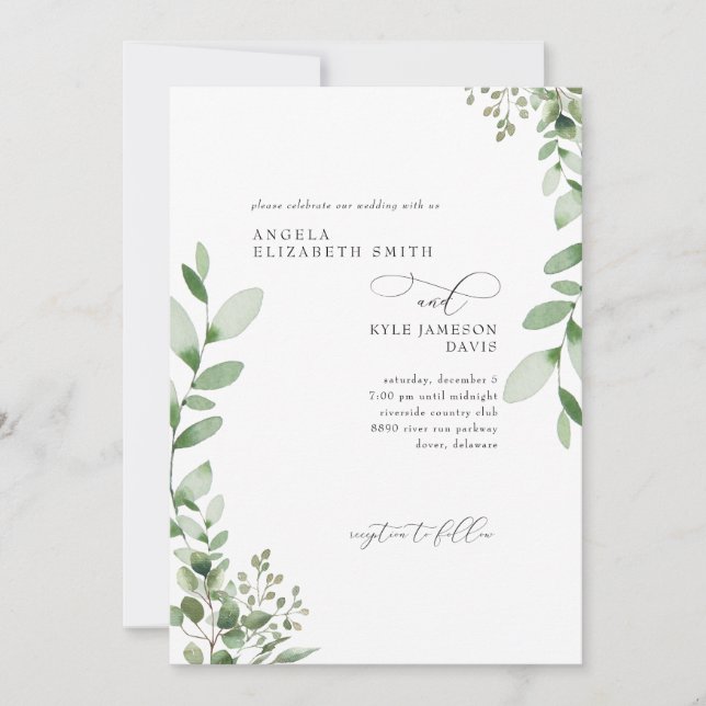 Invitación Boda con vegetación en cascada sin padres (Anverso)