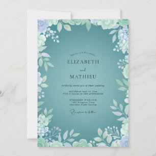 Invitación Boda con Verde Azul Costero y Hojas de Menta
