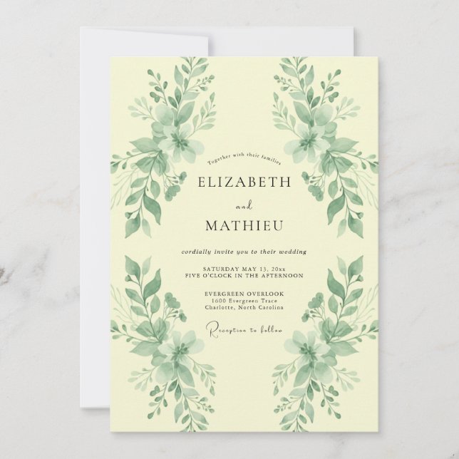 Invitación Boda con Verde de Salvia y Champán (Anverso)
