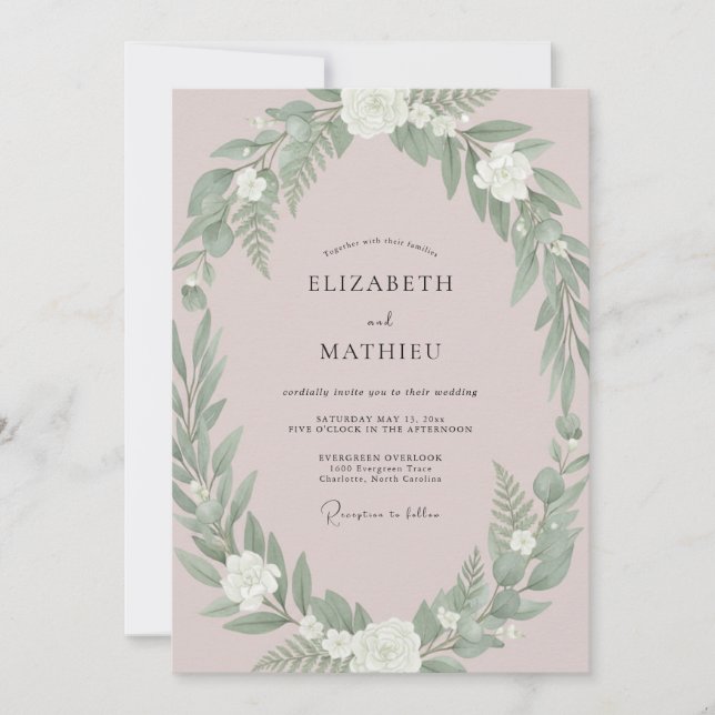 Invitación Boda con Verde Muted Blush (Anverso)